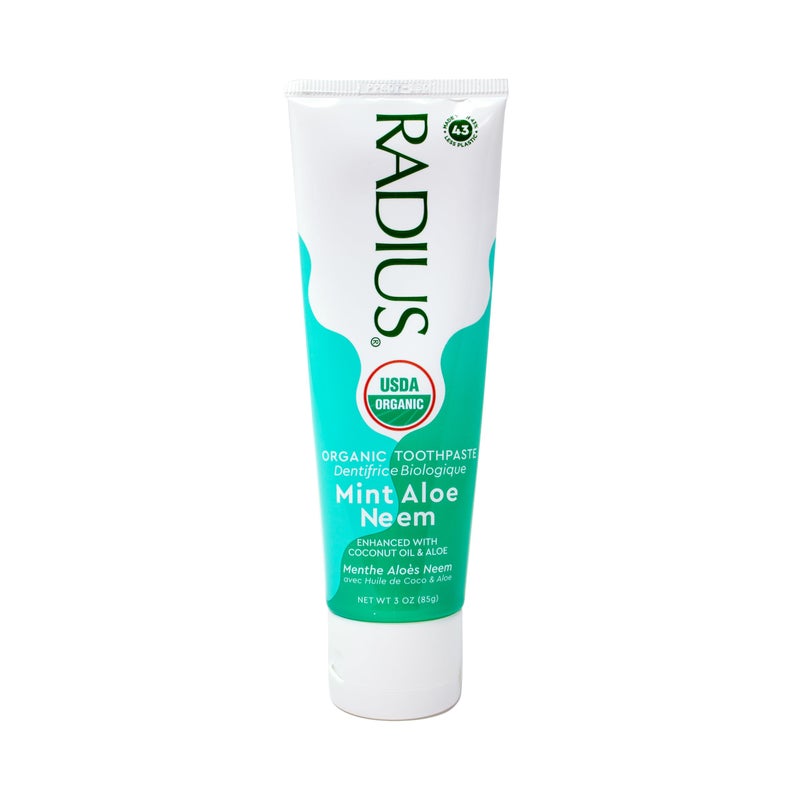 RADIUS Toothpaste, Mint Aloe Neem, 3 oz, USDA Organic Non-Toxic Chemical-Free Gluten-Free, Designed to Improve Gum Health & Prevent Cavities, Pack of 1 - Image 1